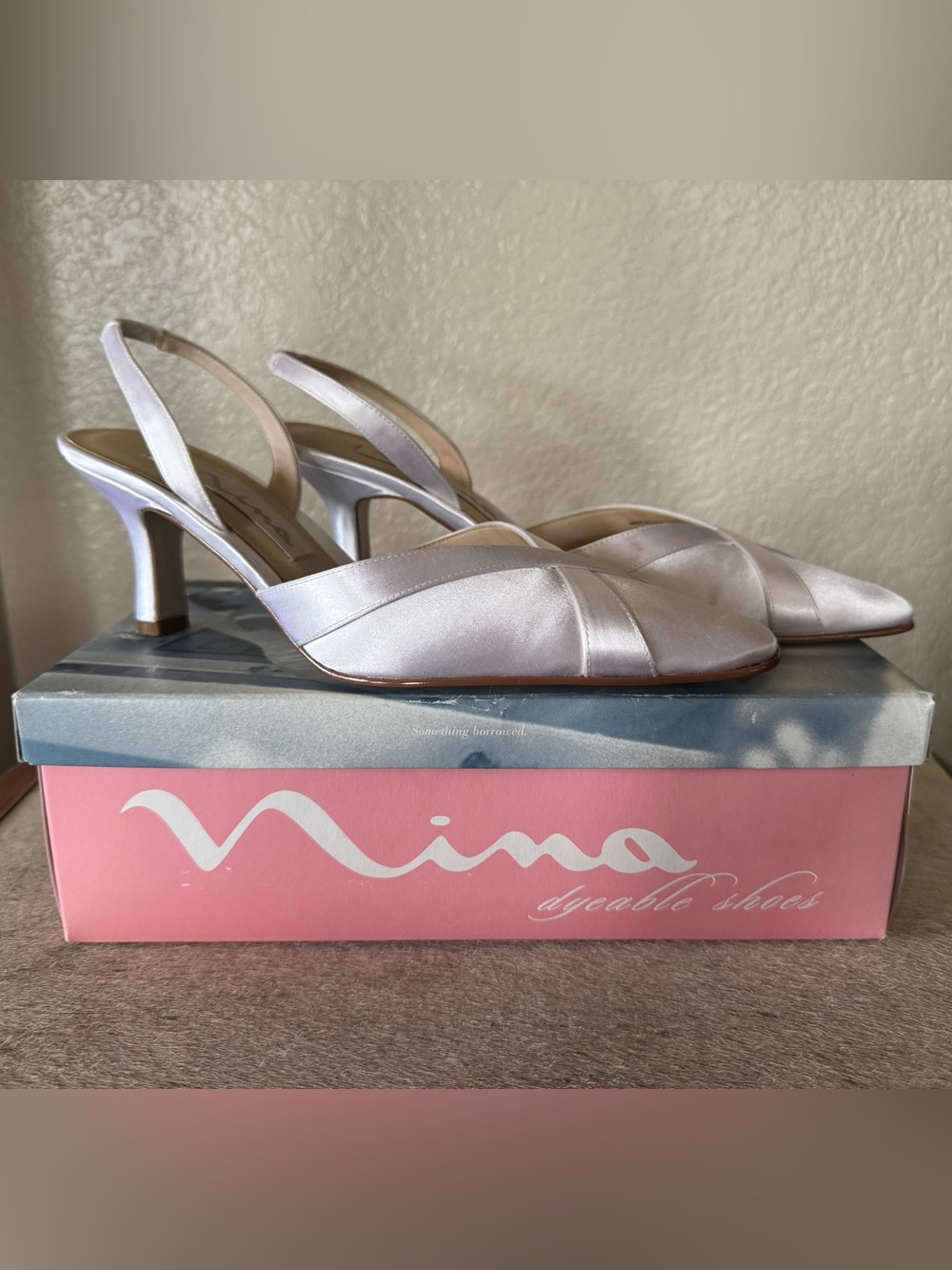 Vintage 90s Nina Ivory Satin Dyeable Bridal Heels Slingback Pumps 8.5
